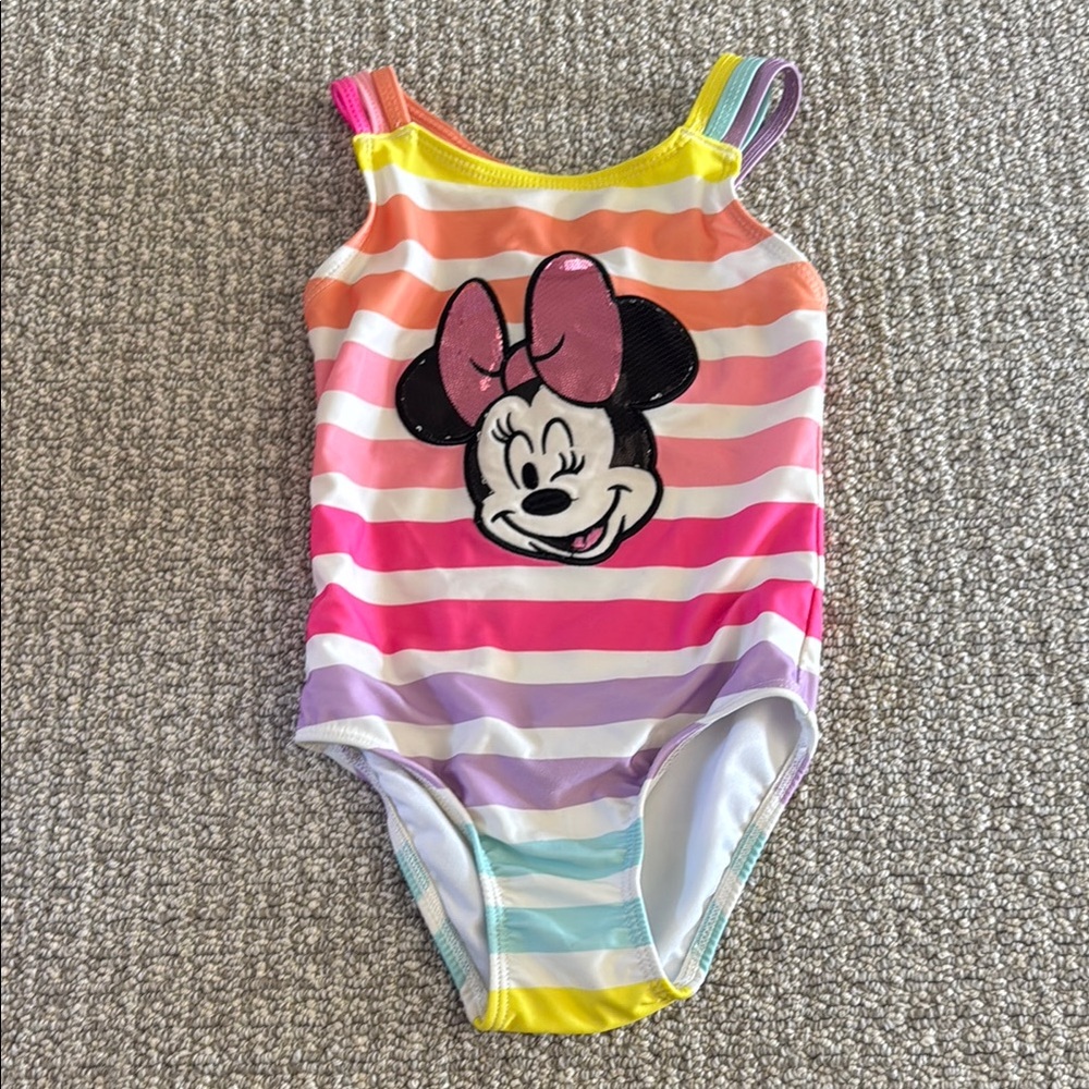 Disney Minnie Mouse Stripes Pink White Blue Colorful Swim Swimsuit 4